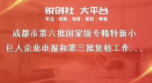 成都市第六批國家級專精特新小巨人企業申報和第三批復核工作有關要求獎補政策